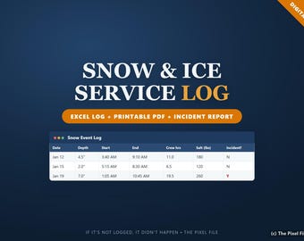 Snow Removal Log Sheet Excel + Printable PDF, Snow Ice Service Record, Salt Log & Slip and Fall Incident Report Form, Editable
