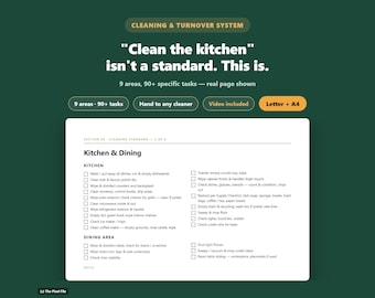Airbnb Cleaning Checklist & Turnover System — Vacation Rental Cleaning Template for Hosts And Cleaners | Printable PDF | Letter + A4
