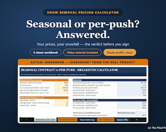 Snow Removal Pricing Calculator Excel, Seasonal Contract vs Per Push Breakeven, Route Profit Per Hour & Salt Cost, Google Sheets