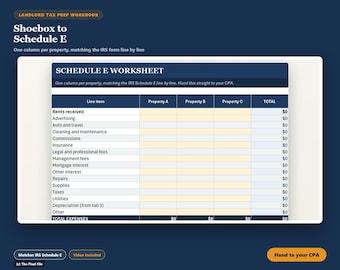 Spreadsheet voor belasting op huurwoningen - Werkblad voor de voorbereiding van belastingaangifte (Formulier E) voor verhuurders, overzicht van aftrekposten voor het belastingseizoen, Excel-sjabloon
