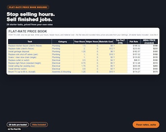 Excel-tool voor het samenstellen van een prijslijst met vaste tarieven — Rekenprogramma voor klusjesmannen, loodgieters, elektriciens en HVAC-specialisten | Prijslijst voor klussen, Klantenmenu