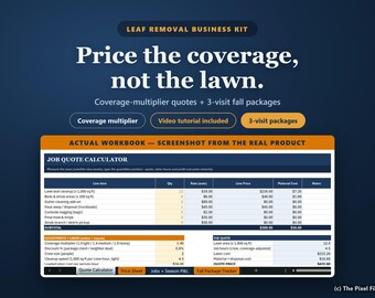 Leaf Removal Pricing Calculator Excel, Fall Cleanup Business Kit, Service Contract, Estimate & Invoice Templates, Google Sheets