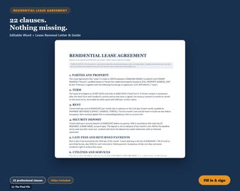 Residential Lease Agreement Template Editable Word, Rental Contract for Landlords + Lease Renewal Letter & Guide, Instant Download