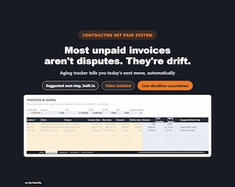 Contractor Get Paid System | Invoice Aging Tracker Excel Google Sheets & Collection Letter Templates | Payment Reminder Notice, Lien Log