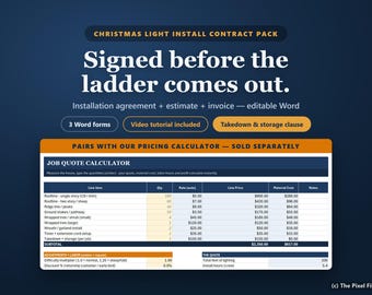 Christmas Light Installation Contract, Holiday Lighting Agreement with Takedown & Storage Clause, Estimate and Invoice, Editable Word