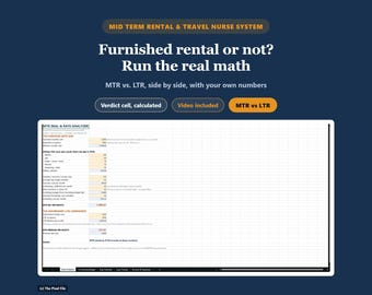Mid Term Rental Spreadsheet & Travel Nurse Housing System | Furnished Rental Lease, Deal Analyzer Excel Google Sheets, Furnishing Checklist