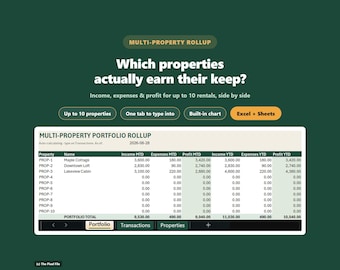 Multi-Property-Vermietungs-Tabelle | Airbnb-Portfolio-Tracker (Excel/Google Sheets) | Einnahmen-, Ausgaben- und Gewinnübersicht für bis zu 10 Objekte