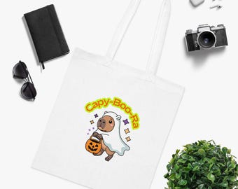 Capsy-Boo-Ra Ghost Capybara Tote | Halloween Capybara Trick-or-Treat Illustration