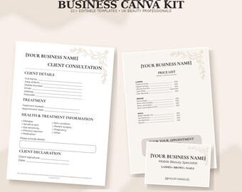 UK Mobile Beauty Business Canva Kit - Lash, Nail, Brow Forms (Digital Download)