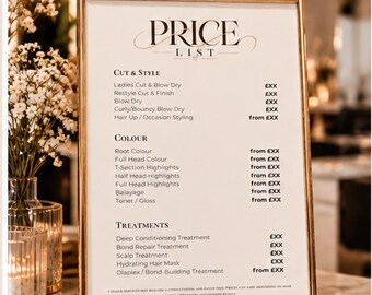 Price List Template for Hairdressers and Beauticians - Editable Canva Template