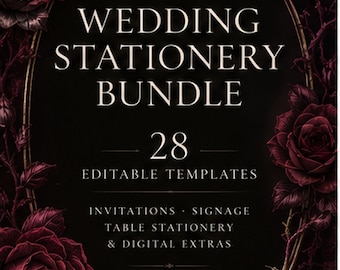 Dark Romantic Wedding Stationery Bundle | 28 Editable Canva Templates | Elegant Gothic Wedding Invitation Suite