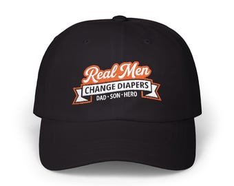 Real Men embroidered banner Dad Cap | Vintage script baseball hat
