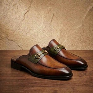Handmade Brown Horsebit Mule Loafers Mens Leather Backless Slip On Dress Shoes Luxury Footwear