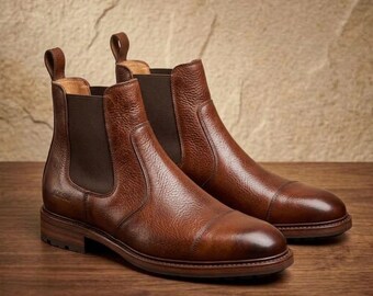 Handgefertigte braune Chelsea-Boots für Herren, Leder-Ankle-Boots mit Kappe, klassischer Business-Stiefel