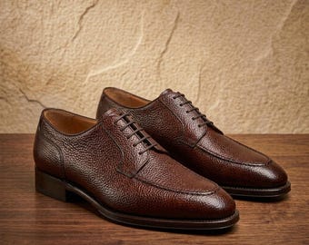 Handgemaakte bruine derby schoenen van generfd leer – Klassieke formele schoenen