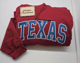 Embroidered Texas Hoodie Red White Blue