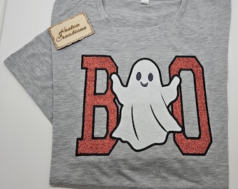 Boo Ghost glitter embroidered T-shirt Halloween