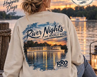 River Nights Moonlit Rides Crewneck Sweatshirt | Riverfront Sunset Graphic