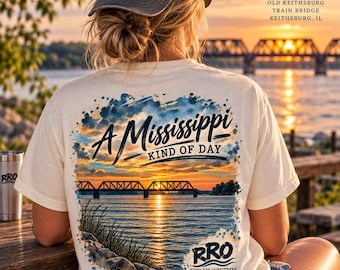 River Sunset Shirt, Vintage Train Bridge Tee