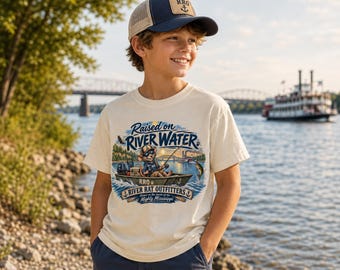 Raised on River Water Youth Tee, Mississippi River, Kids fishing shirt