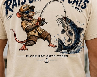 Catfish Fishing Shirt, Rats Chasing Cats Tee, Funny Fishing T-Shirt, Mississippi River Angler Gift, Vintage Graphic T-Shirt