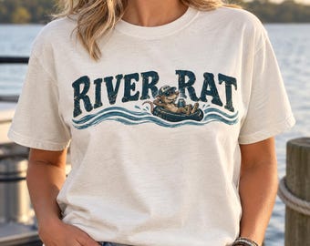 River Rat canoe logo T-Shirt | river waves graphic