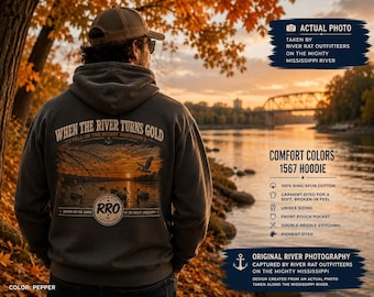 Fall River Pelican Hoodie, When the River turns gold Sweatshirt, River life Autumn gift