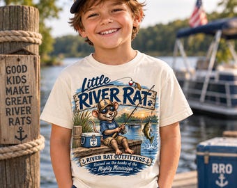 Kids Fishing Shirt, Little River Rat Youth Tee, Mississippi River Kids Shirt, Boating Gift for Kids