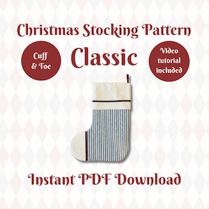 Patrón de costura en PDF para calcetín navideño / Calcetín clásico, puño y puntera / Ideal para principiantes, videotutorial, 45 cm (18 pulgadas)