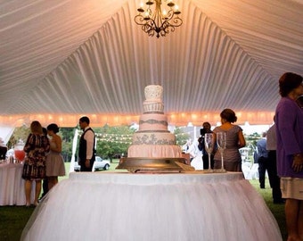 Sweets table, custom made tutu table skirt, tulle table skirt, wedding cake table