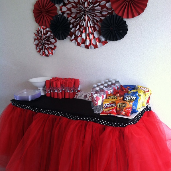 Lady Bug Minnie Mouse Polka Dot tulle Tutu Table Skirt