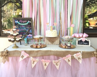 Sweets table, custom made tutu table skirt, tulle table skirt, wedding cake table