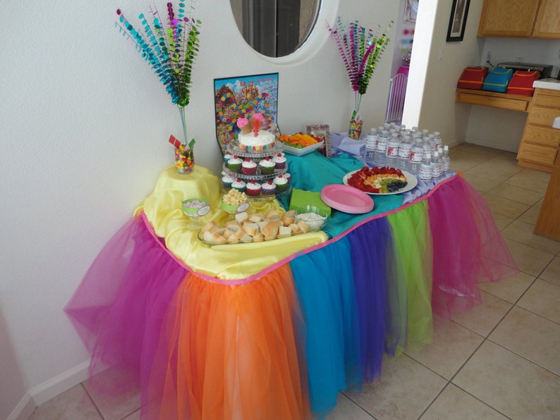 Tulle Table Tutu Skirt YOU PICK COLORS Custom made image 1