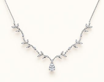 collar de boda con diamantes en forma de hoja