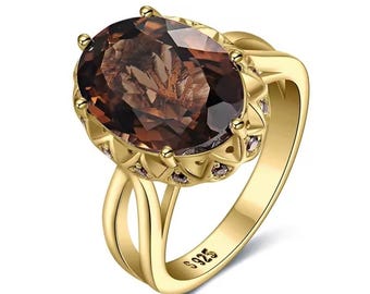 Anillo de oro con cuarzo ahumado