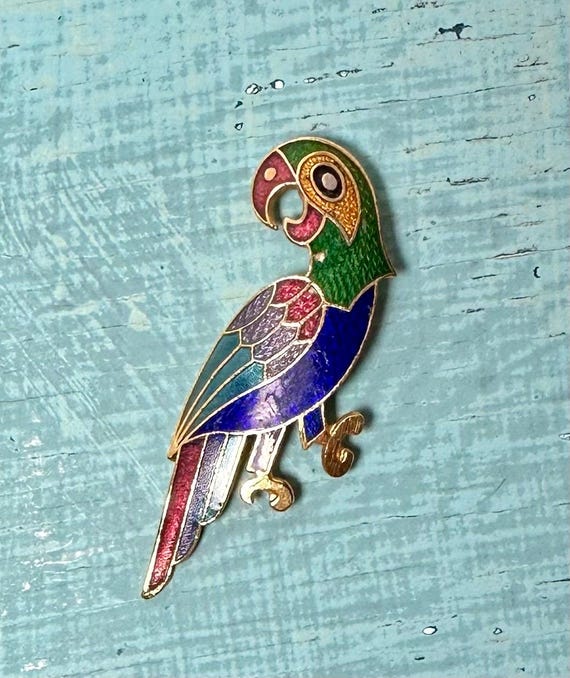 Cloisonné Parrot Brooch