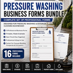Pressure Washing Business Forms Bundle | 16 Editable Power Washing Templates | Estimate, Invoice, Work Order & Checklists | Fillable PDF