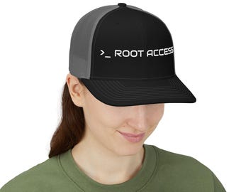 Root Access Trucker Cap | Hacker Terminal Text, Tech Programmer Hat