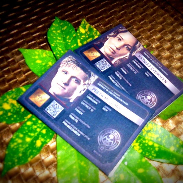 Hunger Games ID cards, District 12, Tributes Peeta and Katniss.