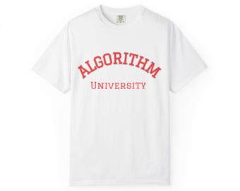 Algorithm University T-Shirt | Collegiate Tech Design, Red Arch Lettering