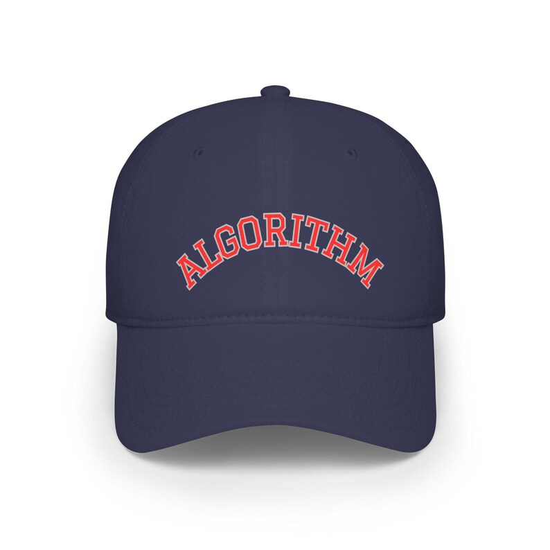 Algorithm embroidered Baseball Cap | collegiate arch lettering, black cap image 2