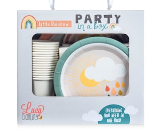 Rainbow Party - Party Box - Box of Party Supplies - Rainbow Themed - Birthday Party - Birthday Box - Party Plates - Birthday Banner