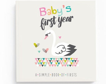 Baby Book for Girls - Baby’s First Year - Baby Memory Book - Baby Journal - Swan Baby Book - Baby’s First Memory Book - Baby Shower Gift