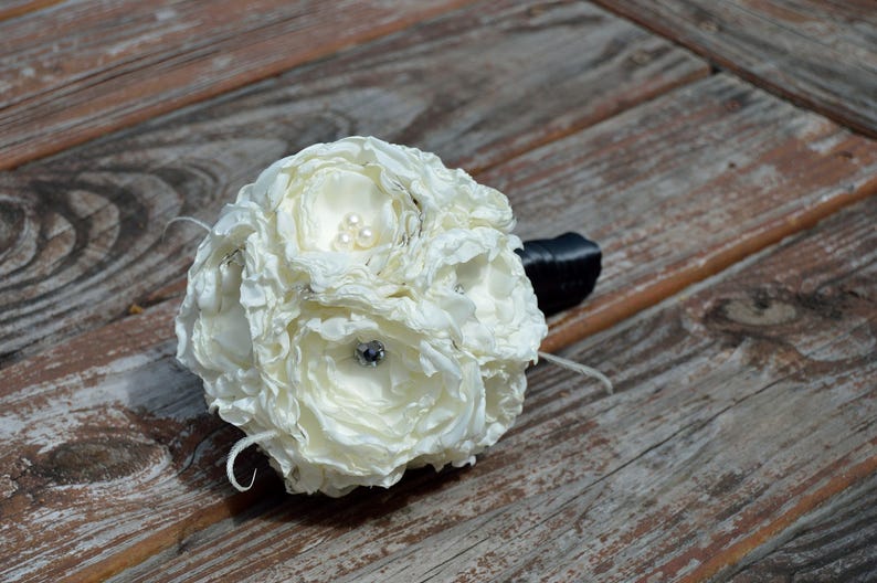 Wedding Bouquet Black and White Hand Made Fabric Flowers. Etsy