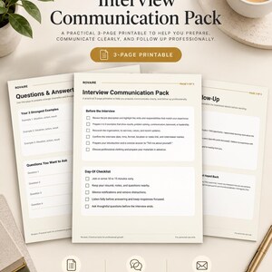 Interview Communication Pack | Interview Prep Checklist, Questions & Follow-up Emails | 3 Page Printable PDF