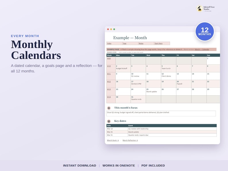 Planner Pages Onenote Professional Onenote Planner 2026-2027, Productivity & Project ...