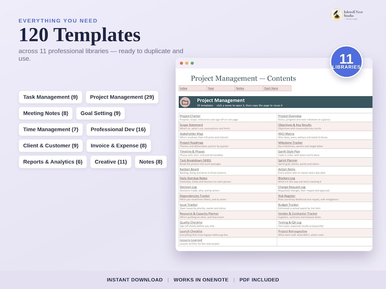Planner Pages Onenote Professional Onenote Planner 2026-2027, Productivity & Project ...