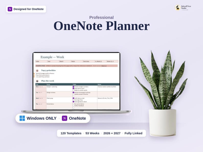Planner Pages Onenote Professional Onenote Planner 2026-2027, Productivity & Project ...