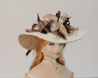 Brown Sea Shell Ladies Miniature Silk Hat 1:12 inch scale