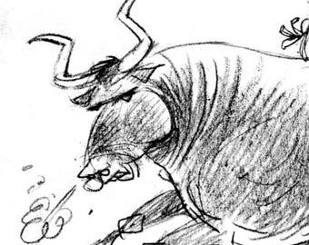 Pencil sketch of some Cretan jumping over a bull